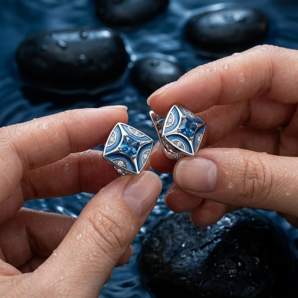 Серьги "Эдмон" с синим сапфиром